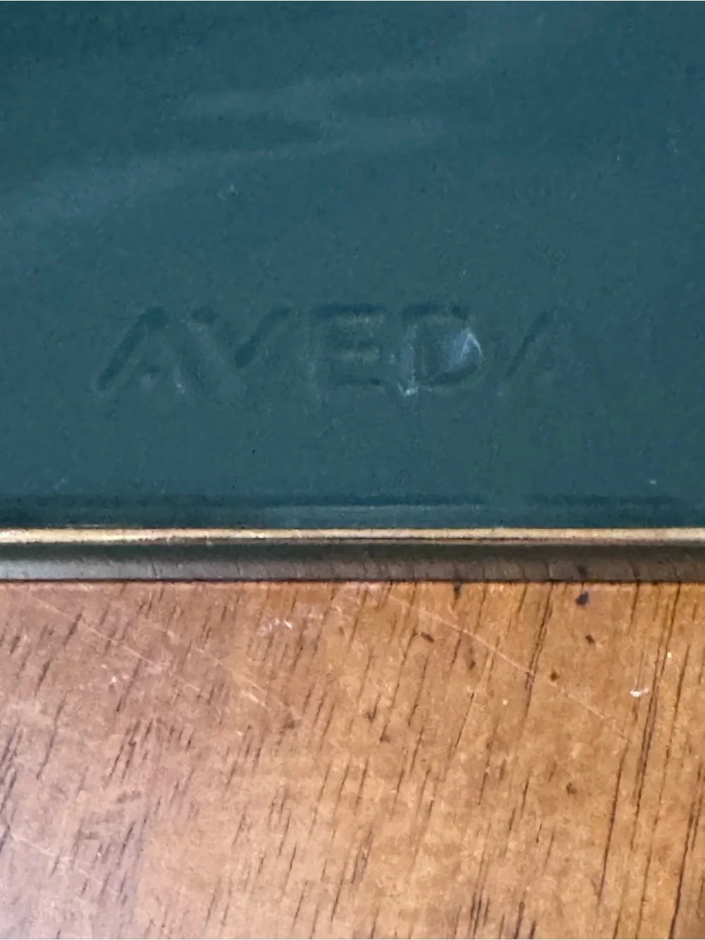 AVEDA bar soap or trinket dish Dark Green Metal Tray with Gold Edge